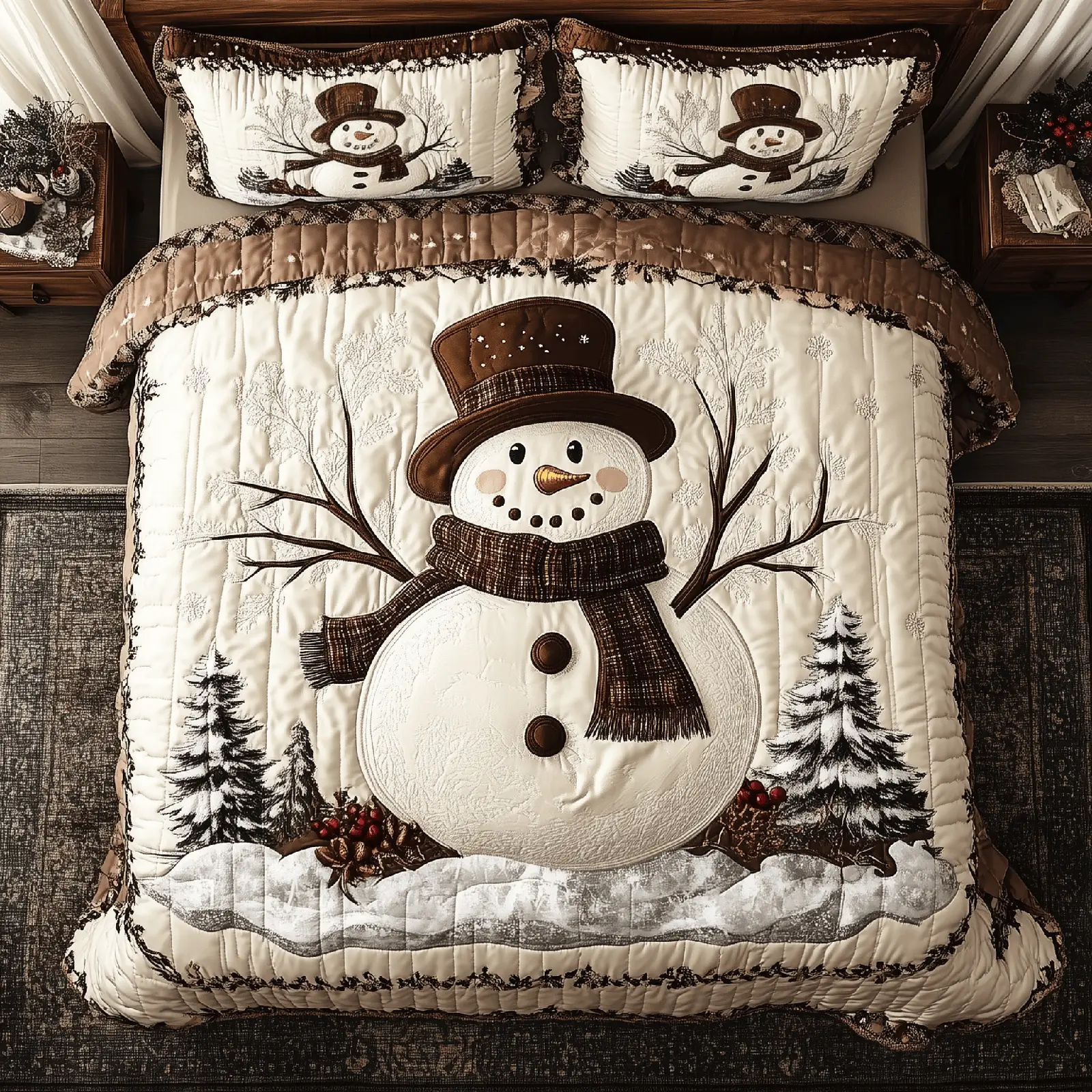 Vintage Snowman Quilted Bedding Set Christmas Bedding Set Christmas Gifts For Couples