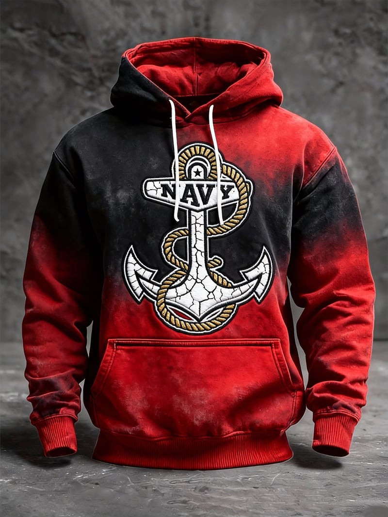 Vintage USA Navy Anchor Hoodie 250th Anniversary Red And Black Pullover Gift For Him
