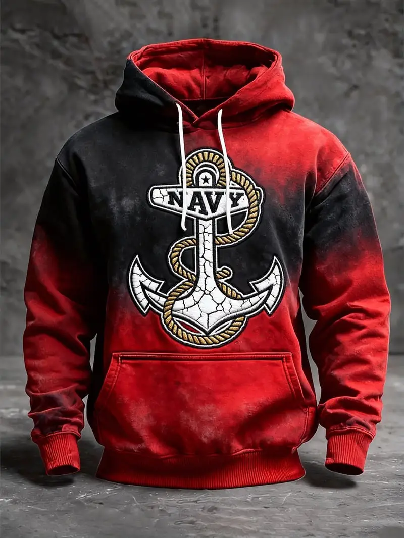 Vintage USA Navy Anchor Hoodie 250th Anniversary Red And Black Pullover Gift For Him