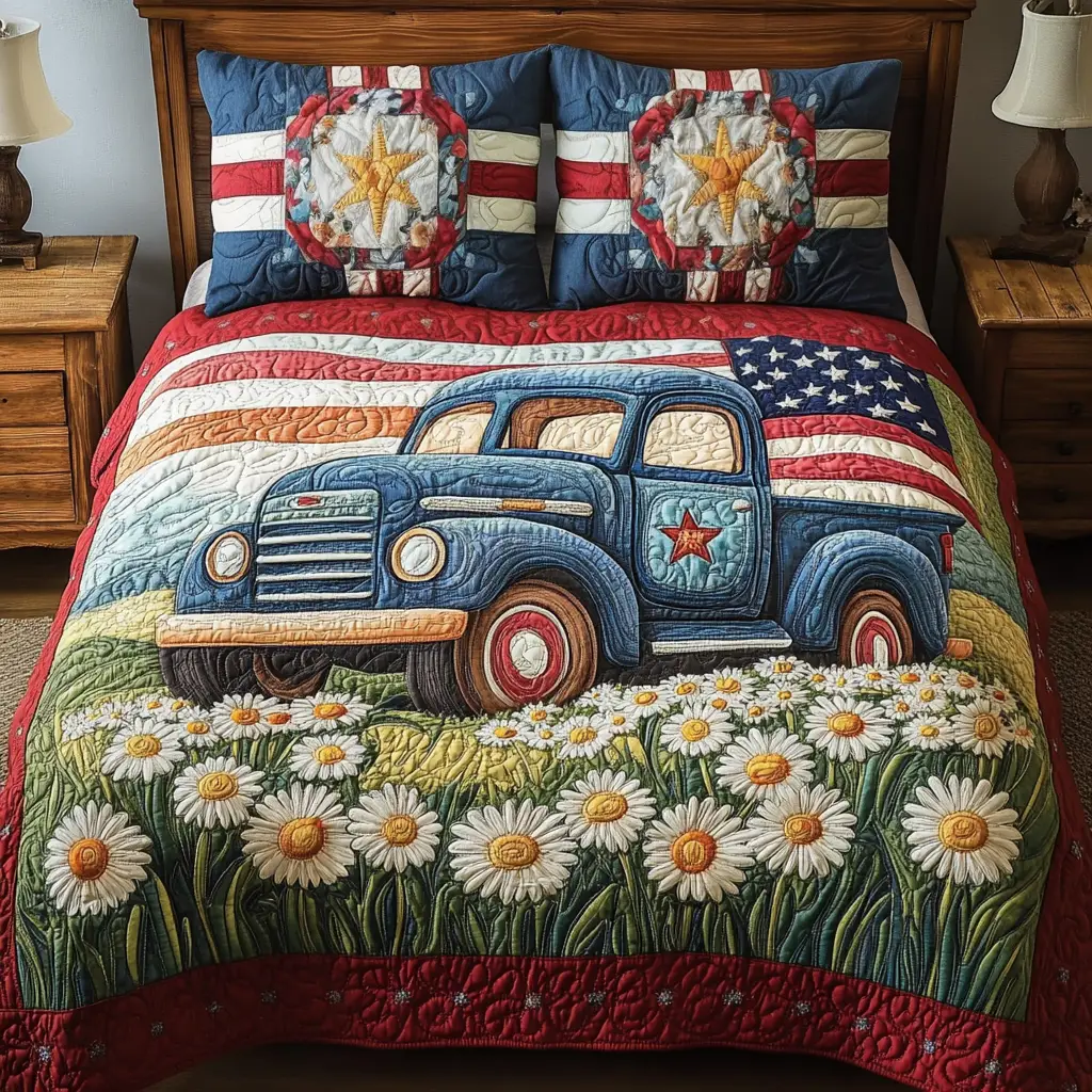 Vintage Wheels Quilted Bedding Set Bed Sheet Set Fourth Of July Hostess Gifts Vintage Wheels Quilted Bedding Set Bed Sheet Set Fourth Of July Hostess Gifts - Image 1