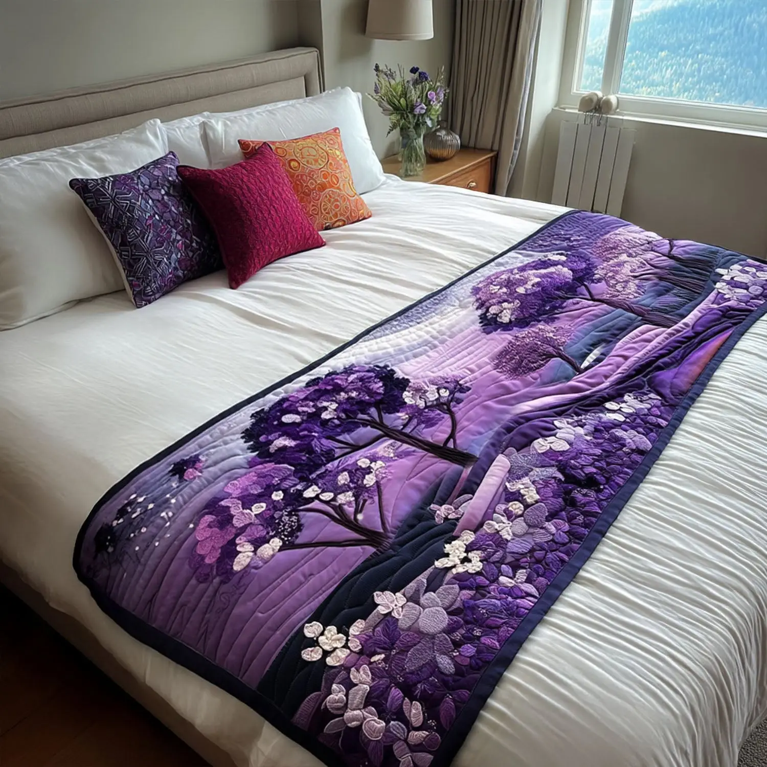 Violet Bliss Quilted Bed Runner Violet Floral Bliss Elegant Spring Gift