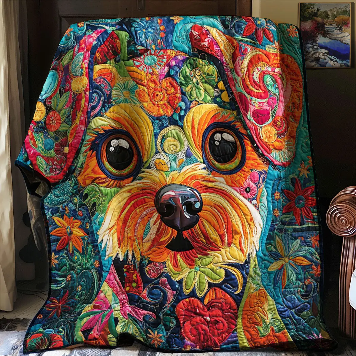 Vivid Puppy Quilt Best Throw Blanket Father's Day Presents For Husband