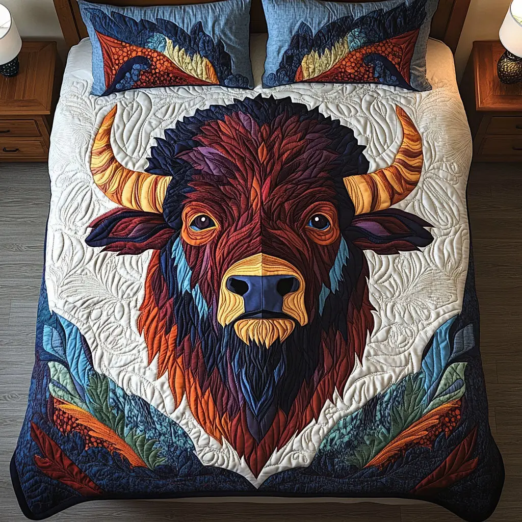 Vivid Spirit Bison Quilted Bedding Set Bed Room Decoration Awesome Gifts For Bison Lovers Vivid Spirit Bison Quilted Bedding Set Bed Room Decoration Awesome Gifts For Bison Lovers - Image 1