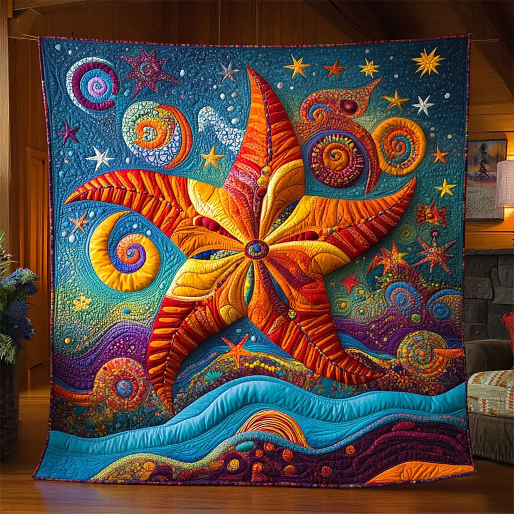 Vivid Starfish Quilt Best Throw Blanket Gifts For Father's Day From Daughter