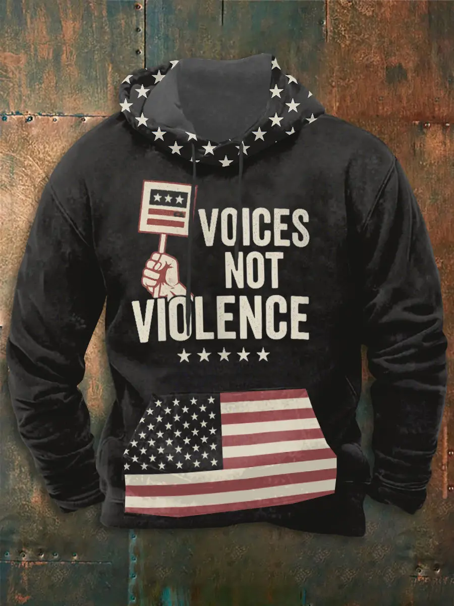 Voices Not Violence Printed Long Sleeve Hoodie As Picture Charlie Kirk American Merch