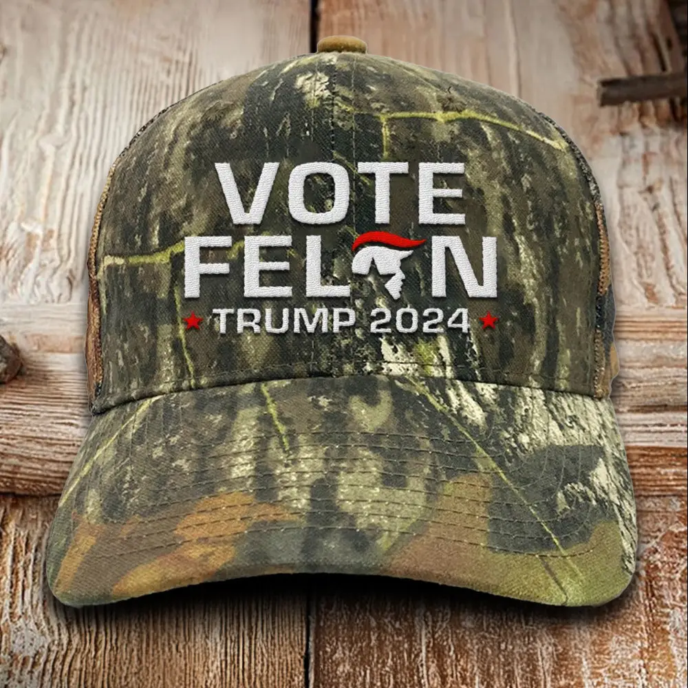 Vote Felon Trump 2024 Embroidered Camo Hat I Stand With Trump Hat Not Guilty Merch