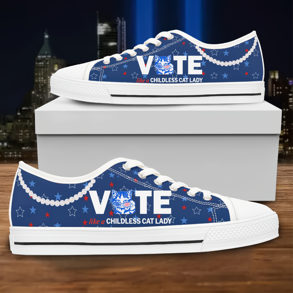 Vote Like A Childless Cat Lady Low Top Sneakers Kamala Harris Pearls Blue Low Top Shoes