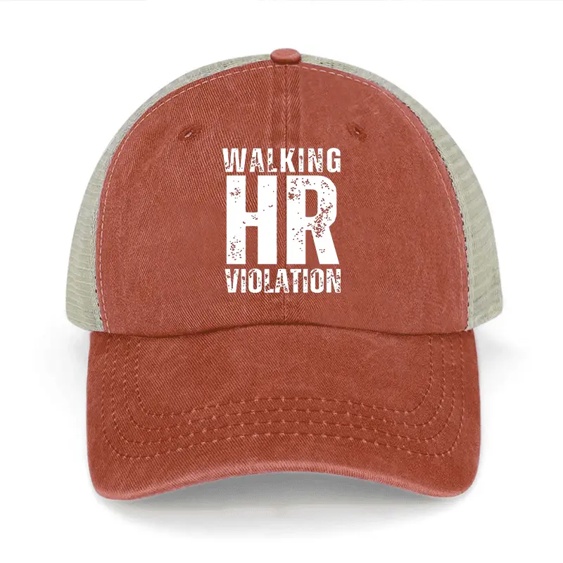 Walking HR Violation Washed Denim Mesh Back Cap Funny Saying Shirt for Men – Hilarious Tee