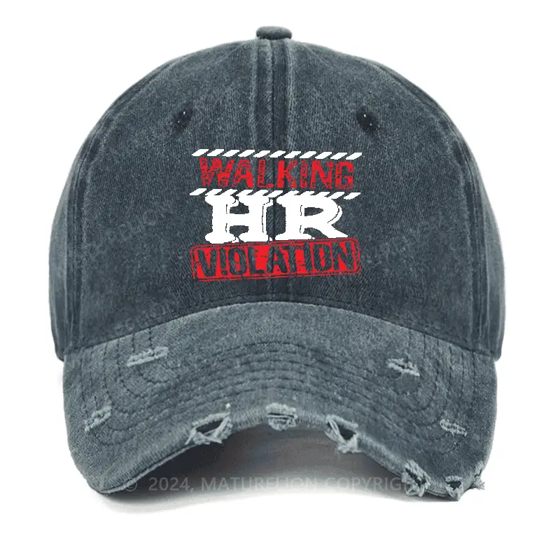 Walking HR Violation Washed Vintage Cap Funny Graphic Tee for Men – Witty Saying T-Shirt