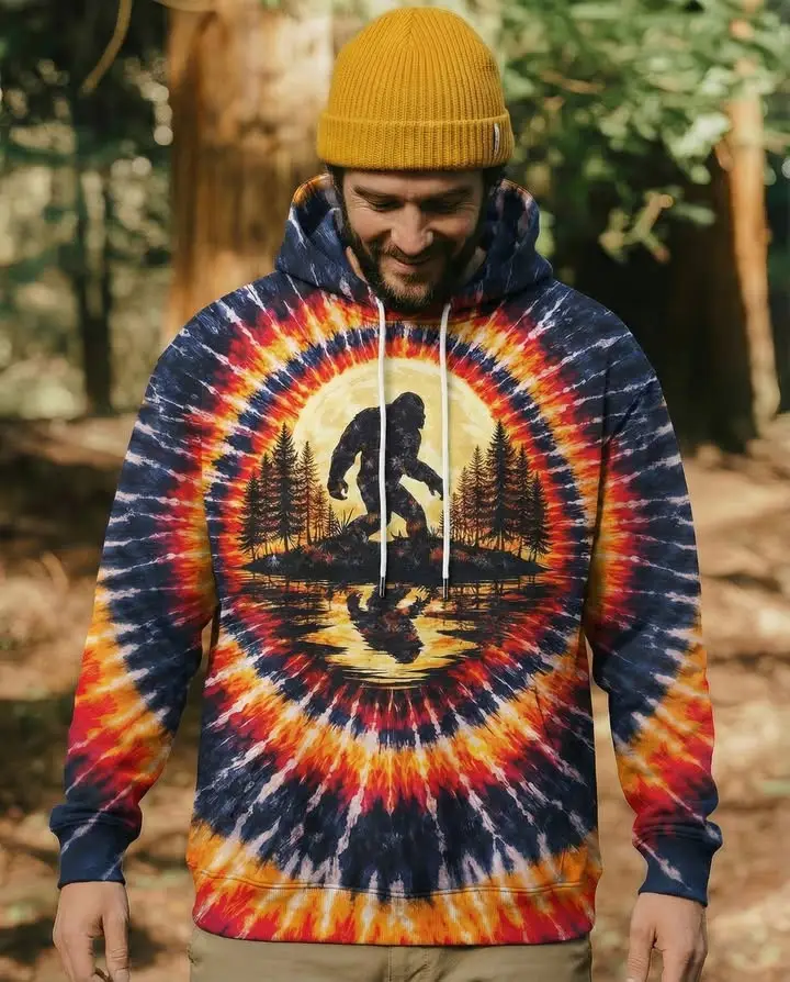 Wander Bigfoot Tie Dye Hoodie Camping Outfits Sasquatch Themed Gifts For Dad