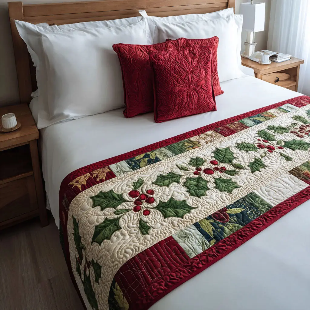 Warm Glow Tidings Quilted Bed Runner Gentle Holiday Glow Gift for Dad