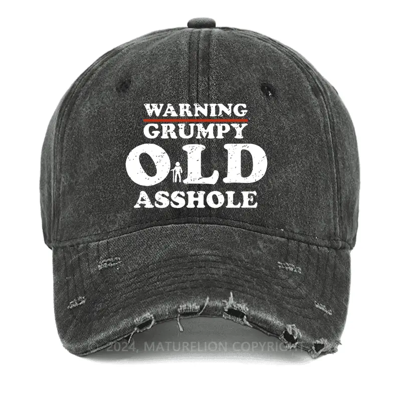 Warning Grumpy Old Asshole Washed Vintage Cap Funny Quote Shirt – Humorous T-Shirt for Men