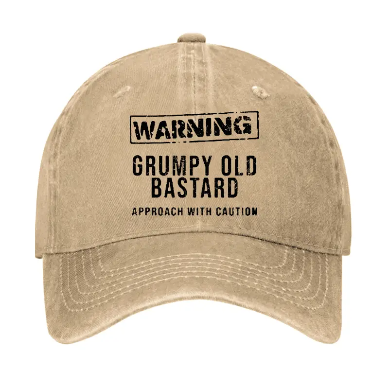Warning Grumpy Old Bastard Approach With Caution Cap Humorous T-Shirt for Men – Sarcastic Graph