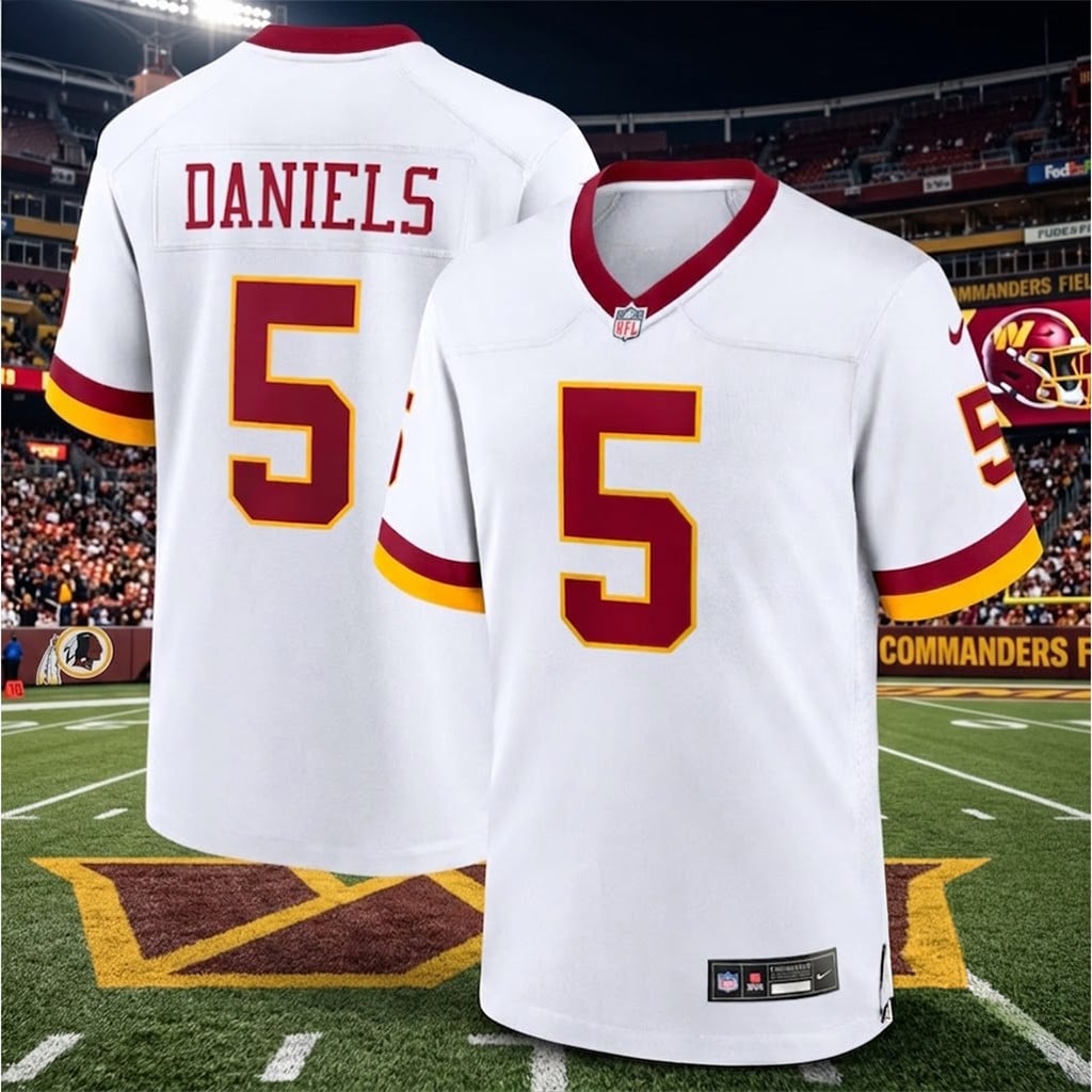 Washington Commanders Jayden Daniels 5 New 2026 White Jersey Commanders Merch Fan Gifts