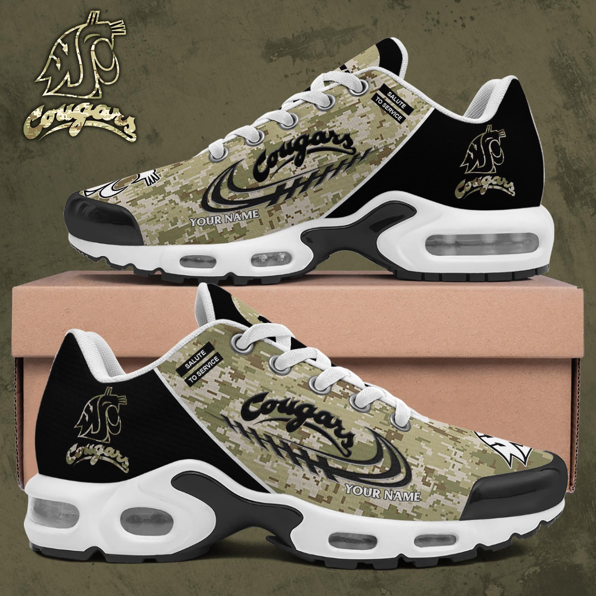 Washington State Cougars Shoes 2025 Version Custom Name, Camouflage Shoes, Gifts For Football Lovers