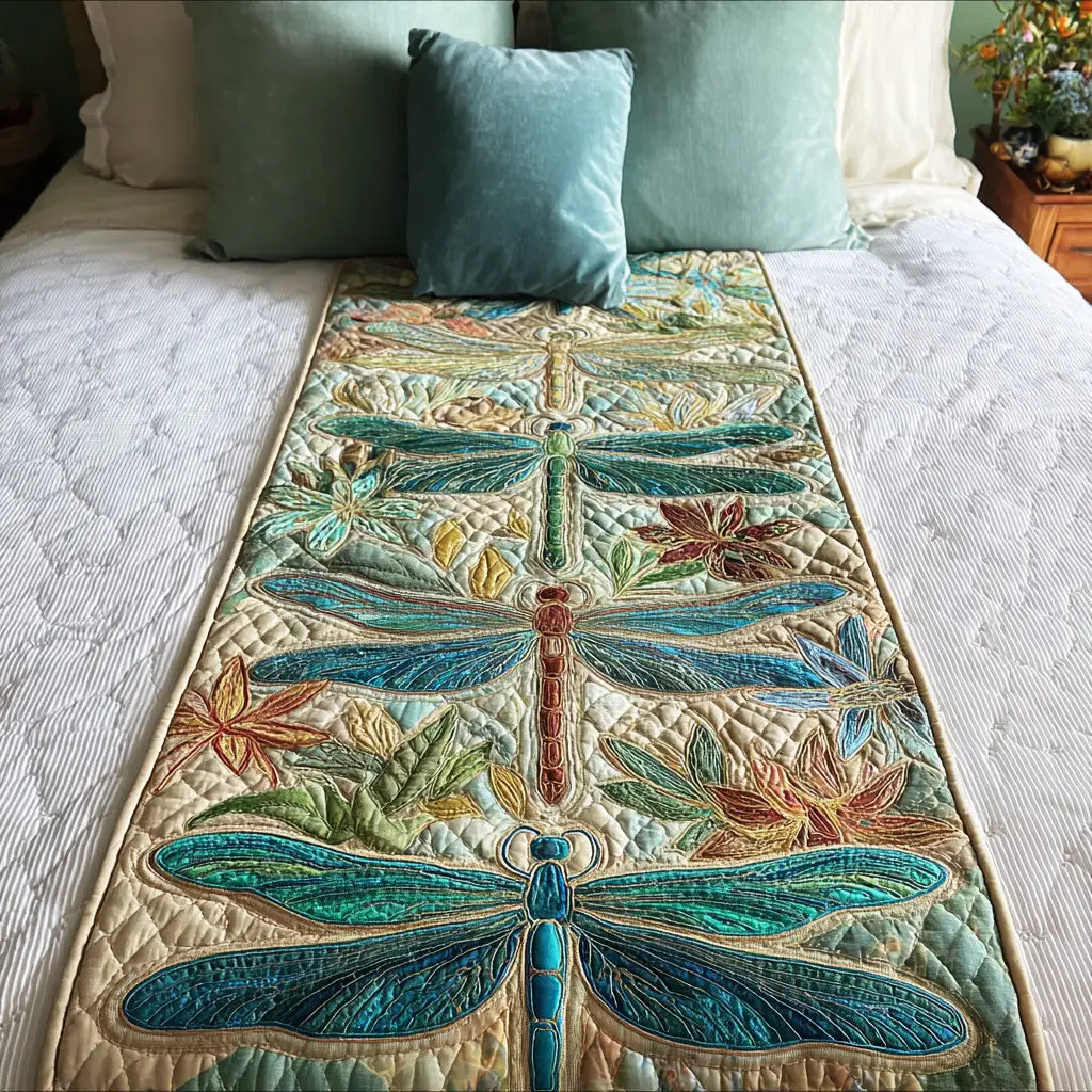 Water Lily Dragoy Quilted Bed Runner Water Lily Dragoy Calm Spring Gift