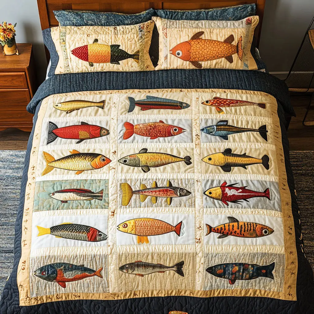 Waterside Wonders Quilted Bedding Set Bedroom Decor Birthday Presents For Fishing Lovers