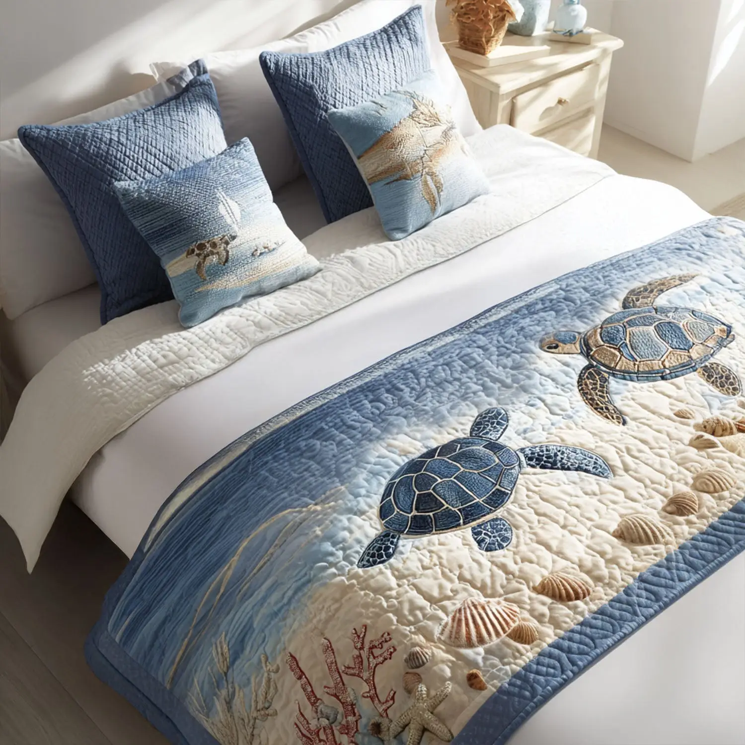 Waterway Wanderer Quilted Bed Runner Coastal Charm Christmas Gift for Mom