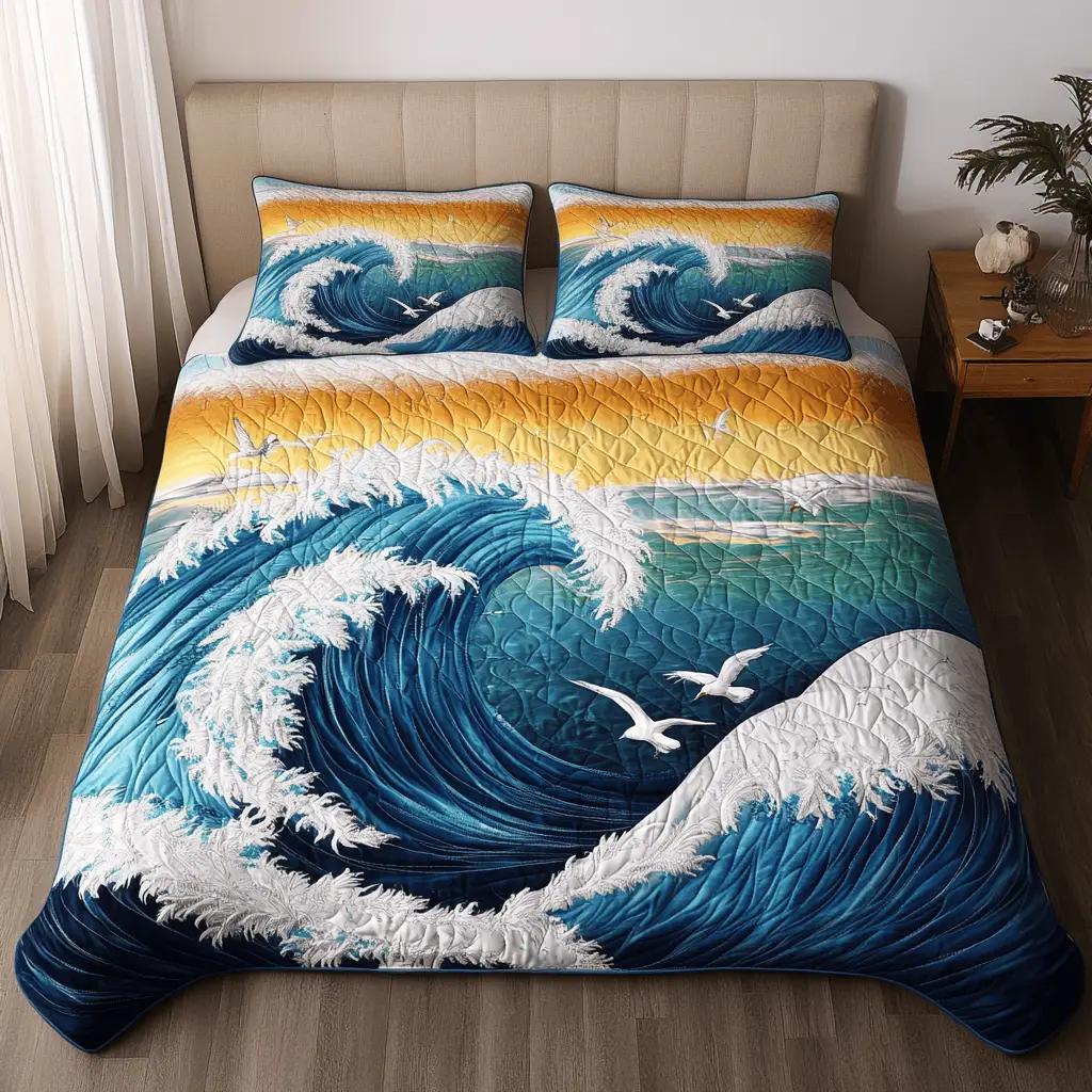 Wave Bliss Quilted Bedding Set Bed Decor Ideas Gifts For Surfer Guys Wave Bliss Quilted Bedding Set Bed Decor Ideas Gifts For Surfer Guys - Image 1
