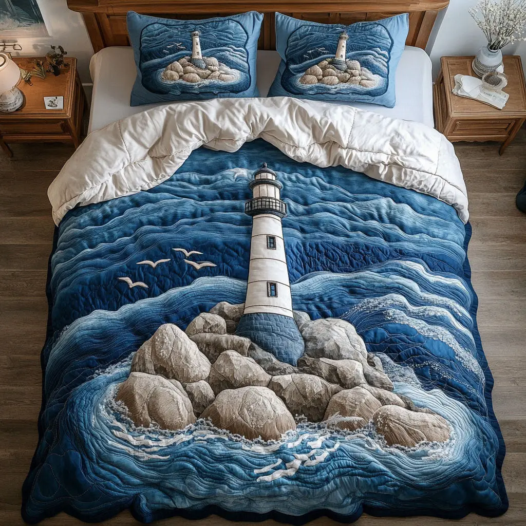 Waves of Tranquility Quilted Bedding Set Christmas Bedding Duvet Cover Gifts For Lighthouse Lovers Waves of Tranquility Quilted Bedding Set Christmas Bedding Duvet Cover Gifts For Lighthouse Lovers - Image 1