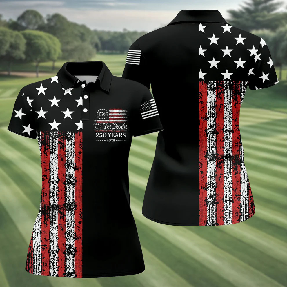We The People 250 Years Distressed Golf Polo Shirt 4th Of July Patriotic Clothing Women's