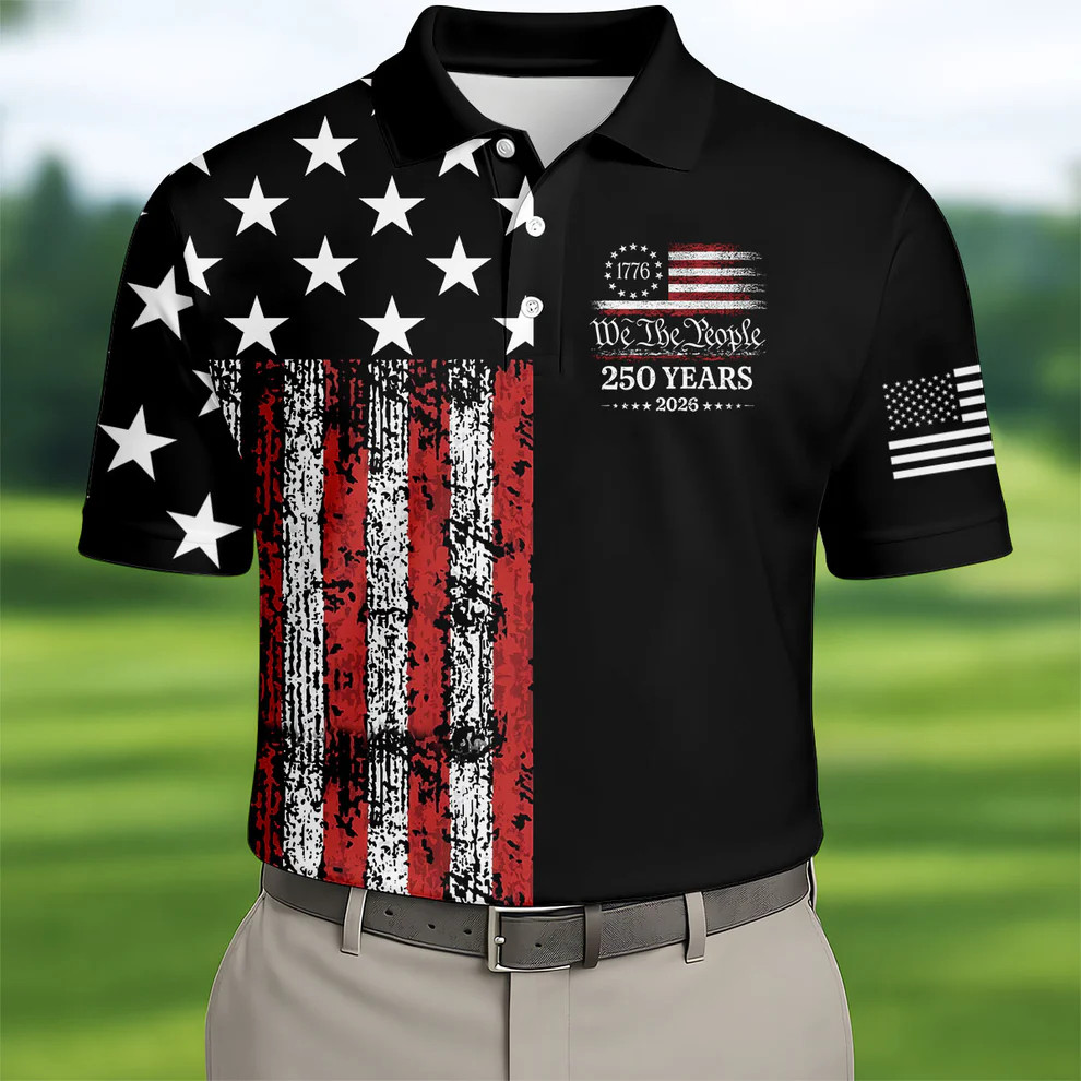 We The People 250 Years Golf Polo Shirt Distressed USA Flag Print Father's Day Gift