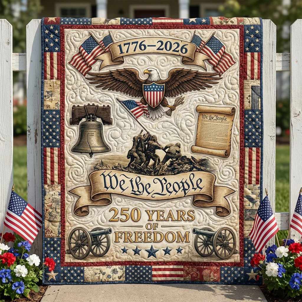 We The People 250 Years Of Freedom Quilted Blanket Patriotic Merch Gifts For Family