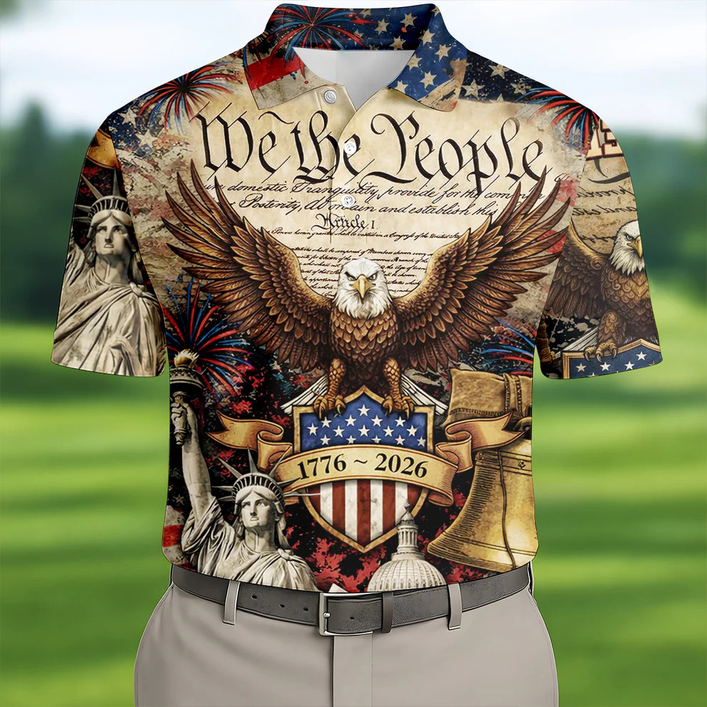 We The People America 4th Of July Golf Polo Shirt Men's 250th Anniversary Patriotic Gift