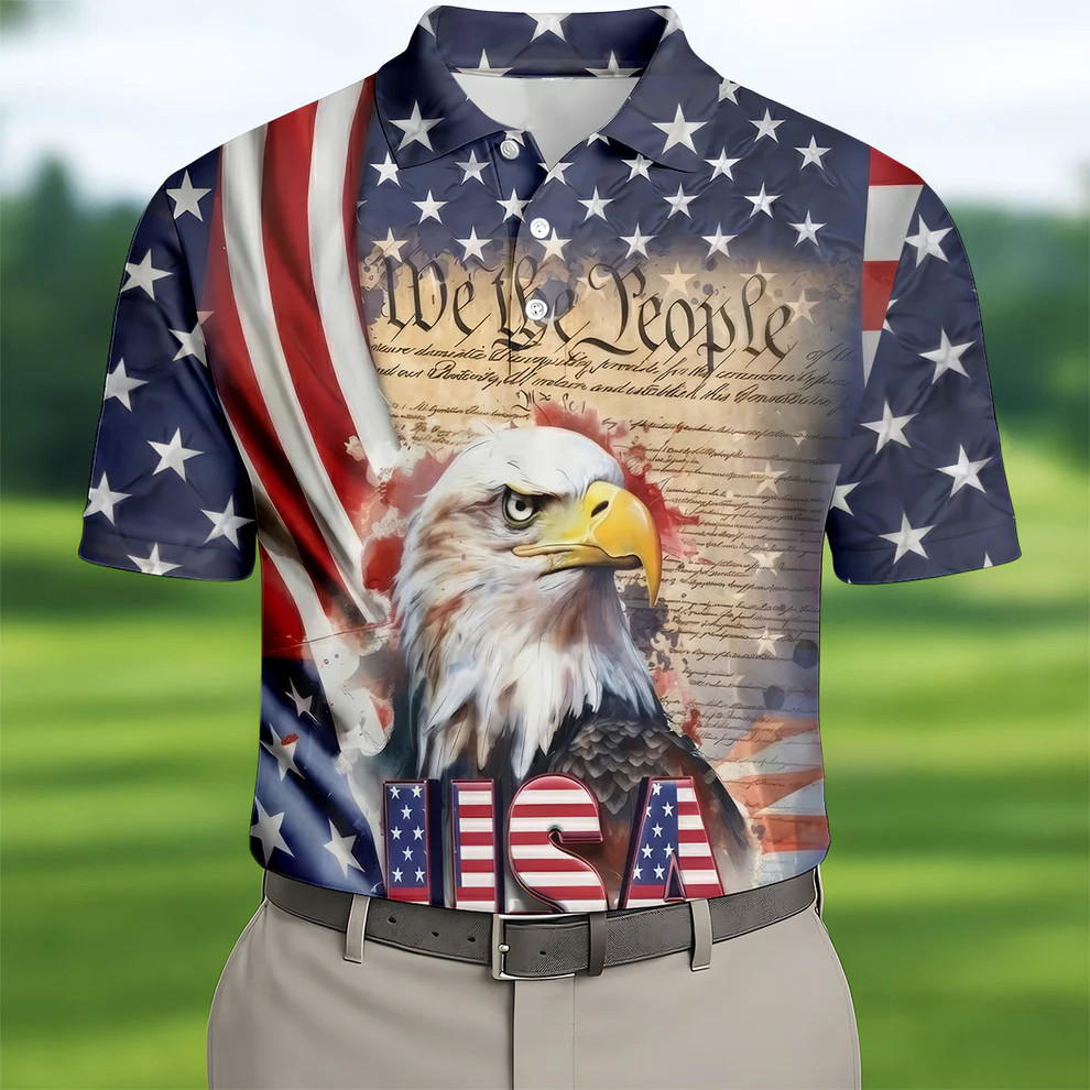 We The People Bald Eagle USA 250th Anniversary Men's Golf Polo Shirts Gift for Son