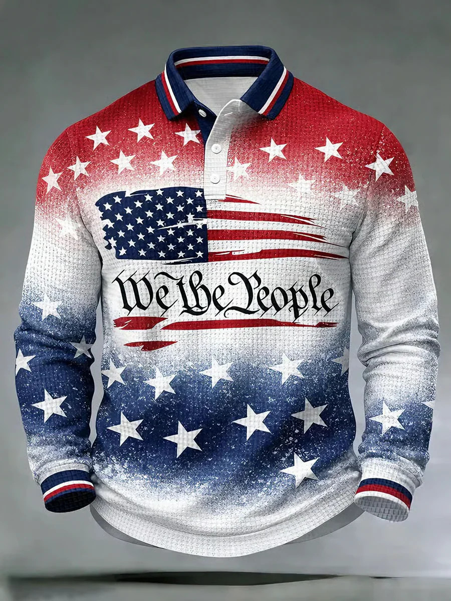 We The People Distressed Patriotic Long Sleeve Polo Men's 250th Anniversary Apparel