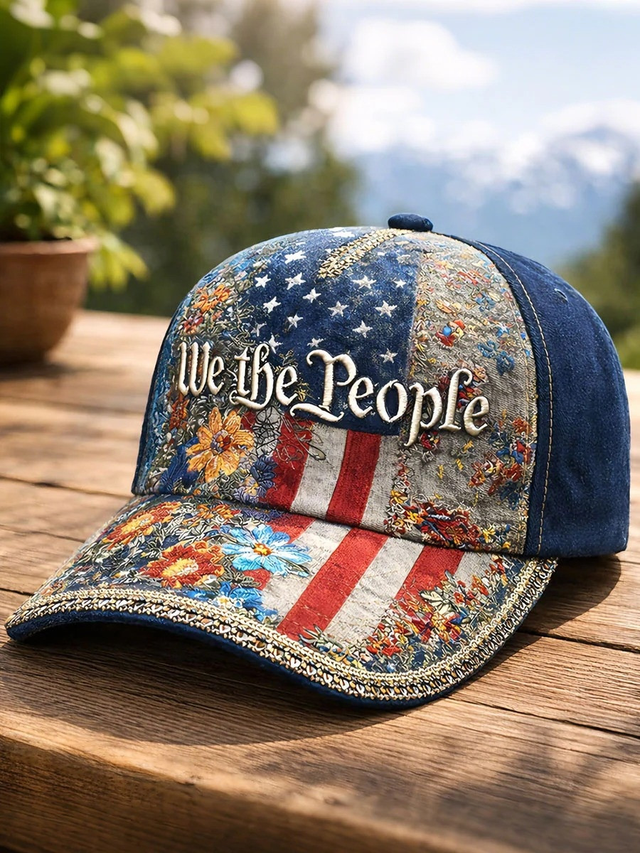 We The People Floral American Denim Baseball Hat Patriotic USA 250th Anniversary Cap Gift We The People Floral American Denim Baseball Hat Patriotic USA 250th Anniversary Cap Gift - Image 1