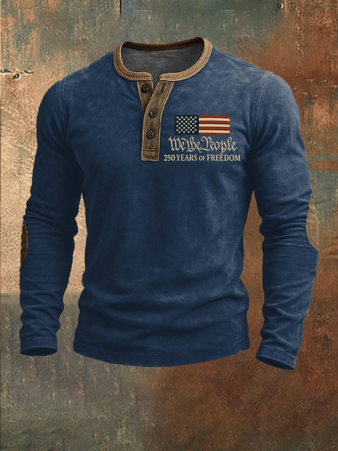 We The People Long Sleeve Henley Shirt Mens 250th Anniversary Merch Gift Ideas