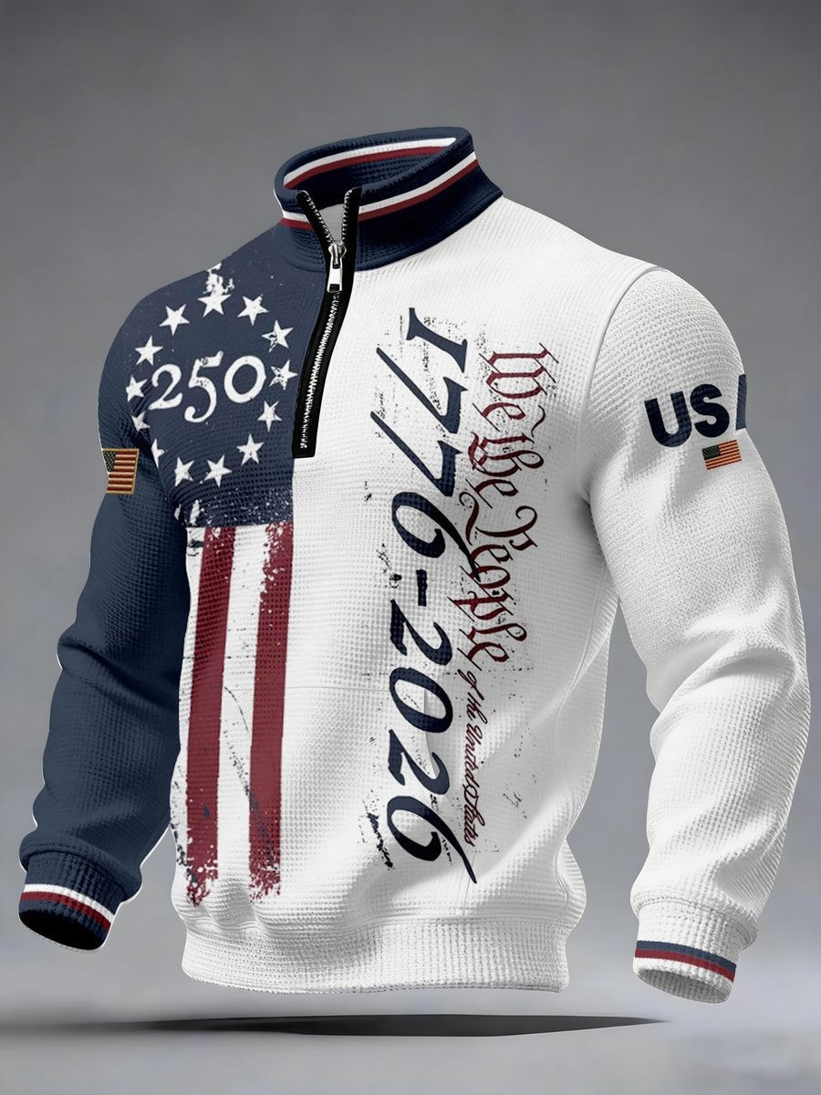 We The People Sweatshirt Zipper Fur Collar American 250th Anniversary Gift for Patriots
