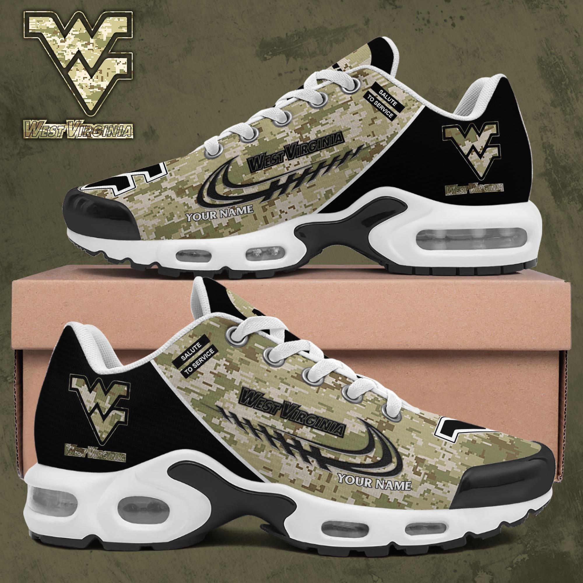 West Virginia Mountaineers Shoes 2025 Version Custom Name, Camouflage Shoes, Gifts For Football Lovers West Virginia Mountaineers Shoes 2025 Version Custom Name, Camouflage Shoes, Gifts For Football Lovers - Image 1