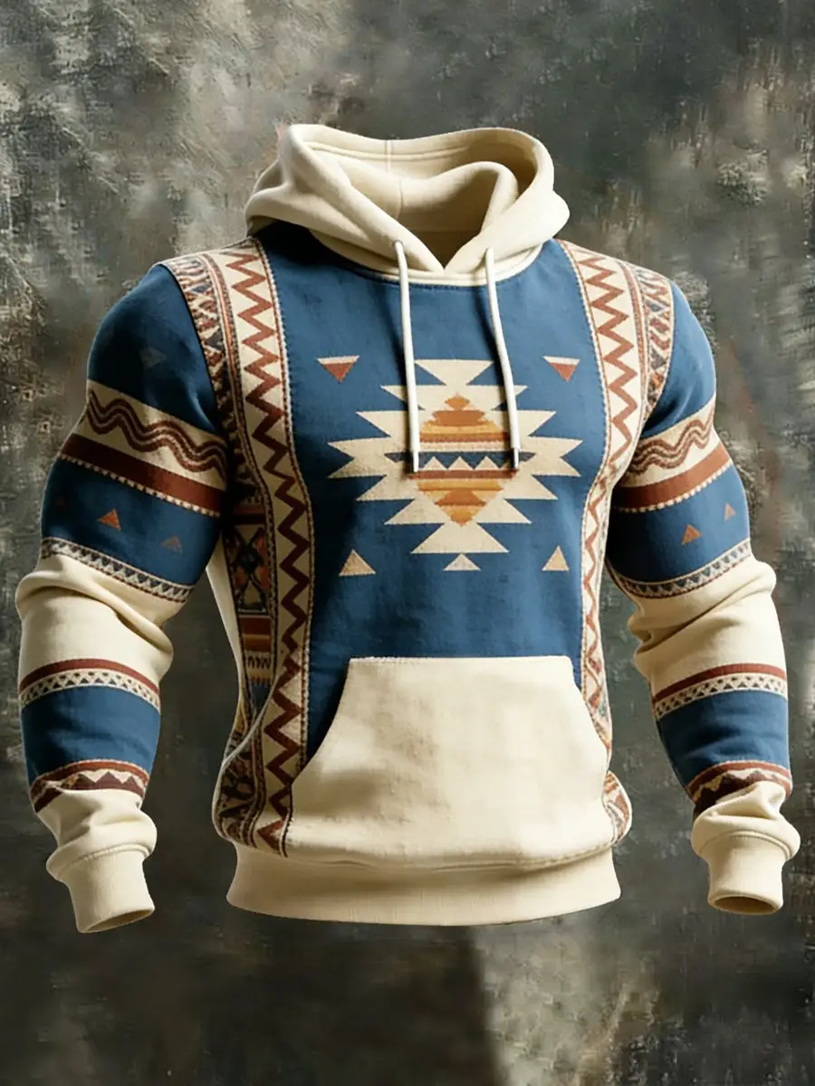 Western Aztec Retro Hoodie Ethnic Geometric Hooded Sweatshirt Birthday Gifts For Father