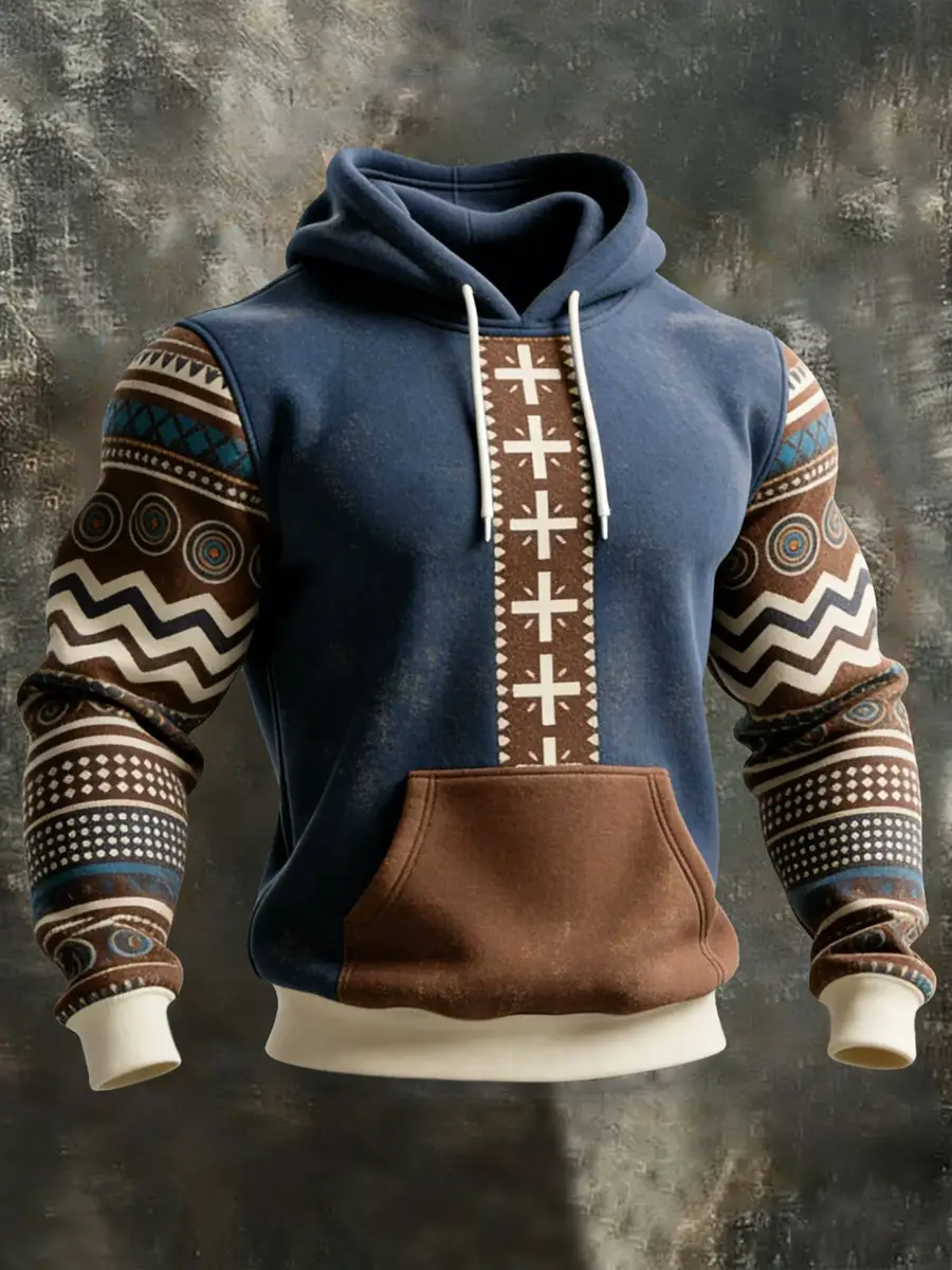 Western Aztec Retro Hoodie Ethnic Geometric Hoodie Father's Day Presents From Daughter
