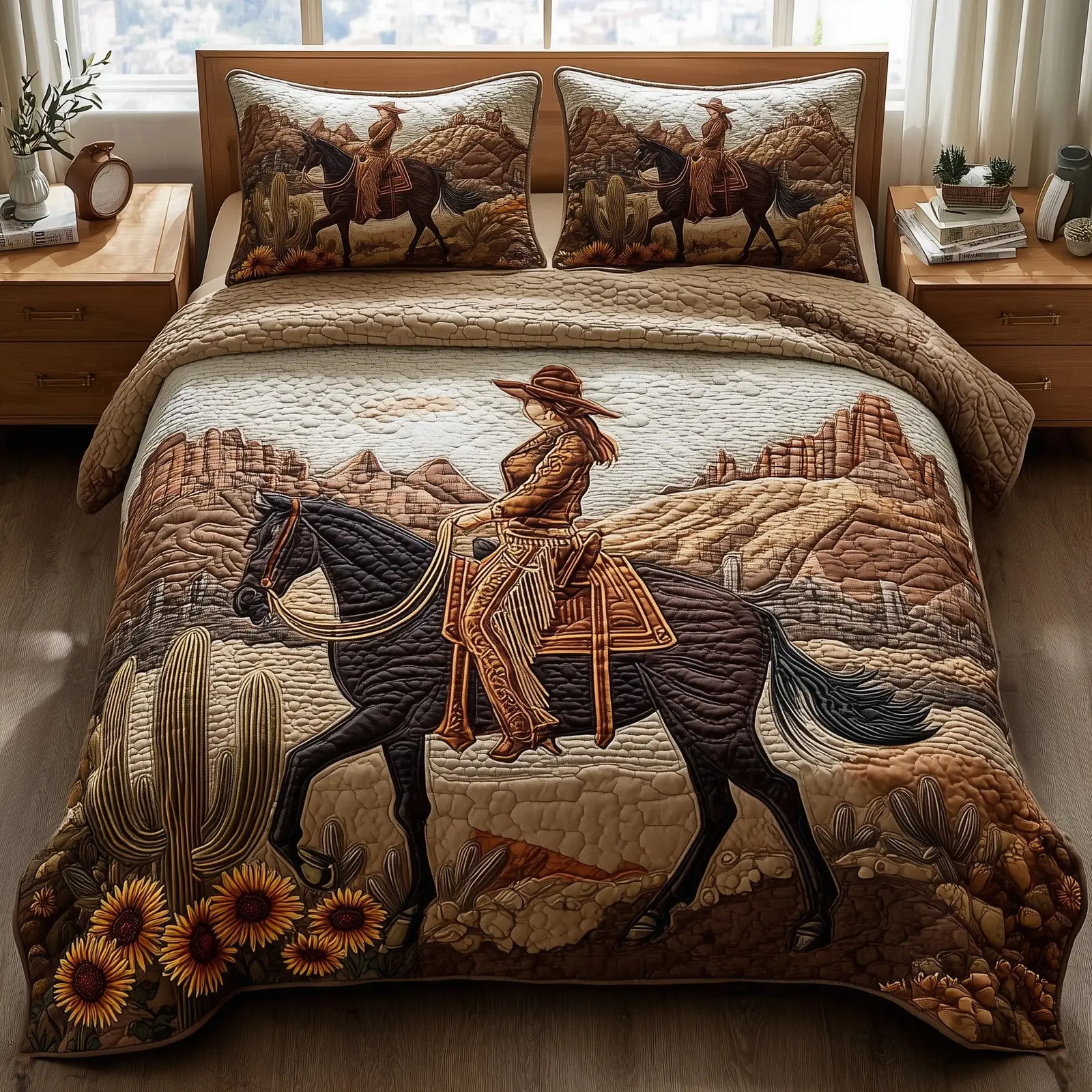 Western Cowgirl Quilted Bedding Set For Family