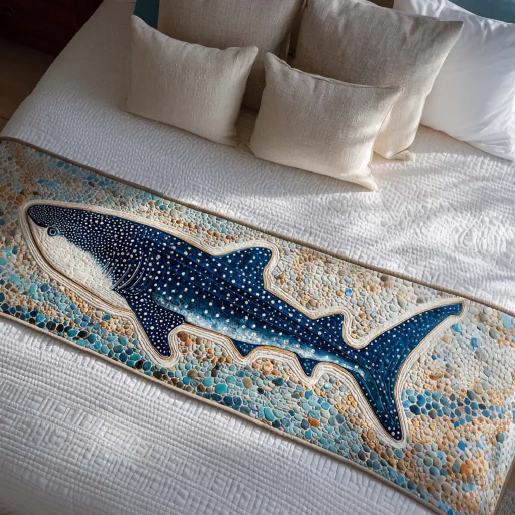 Whale Shark Quilted Bed Runner Whale Shark Motion Ocean Lover Gift