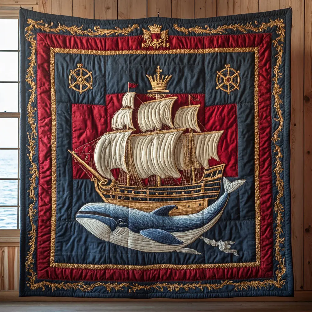 Whale The Royal Ship Quilt Blanket Unique Sofa Blanket Gifts For Whale Lovers