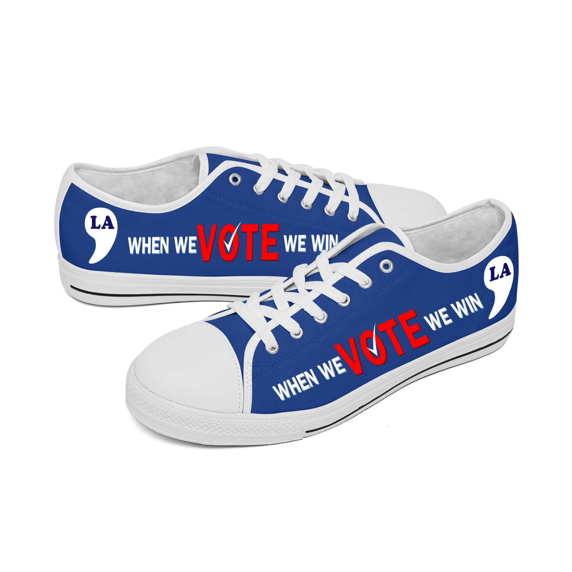 When We Vote We Win Low Top Shoes Comma La Shoes Vote Blue Merchandise When We Vote We Win Low Top Shoes Comma La Shoes Vote Blue Merchandise - Image 1