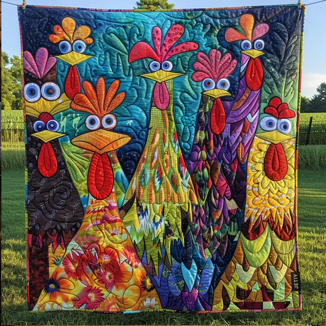 Whimsical Chickens Quilted Blanket Funny Farm Throw Blanket Mother's Day Gifts For Grandma