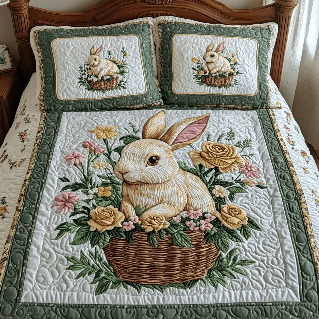 Whimsical Easter Bunny Quilted Bedding Sets Easter Egg Aesthetic Room Decor Gift For Dad