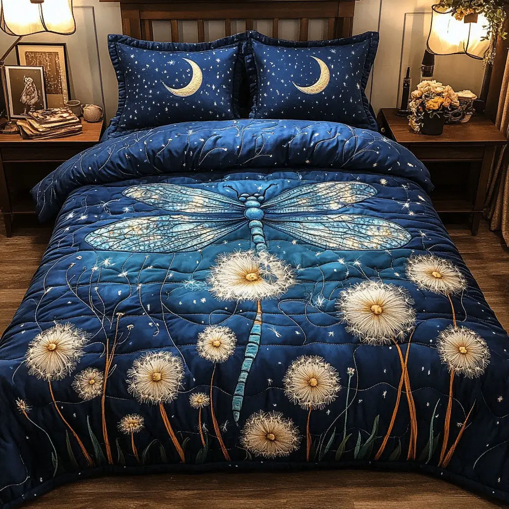 Whimsical Flight Quilted Bedding Set Best Bed Sheet Set Dragonfly Lover Gifts For Women Whimsical Flight Quilted Bedding Set Best Bed Sheet Set Dragonfly Lover Gifts For Women - Image 1