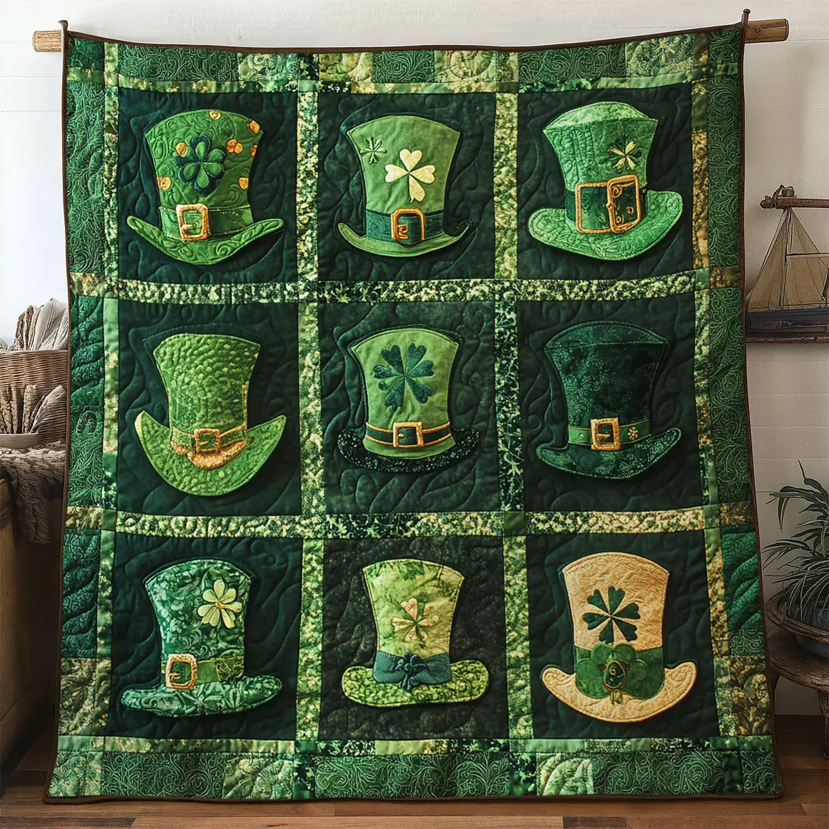Whimsical Hat Quilted Blanket Room Accessories St Patricks Day Gift Ideas For Friend