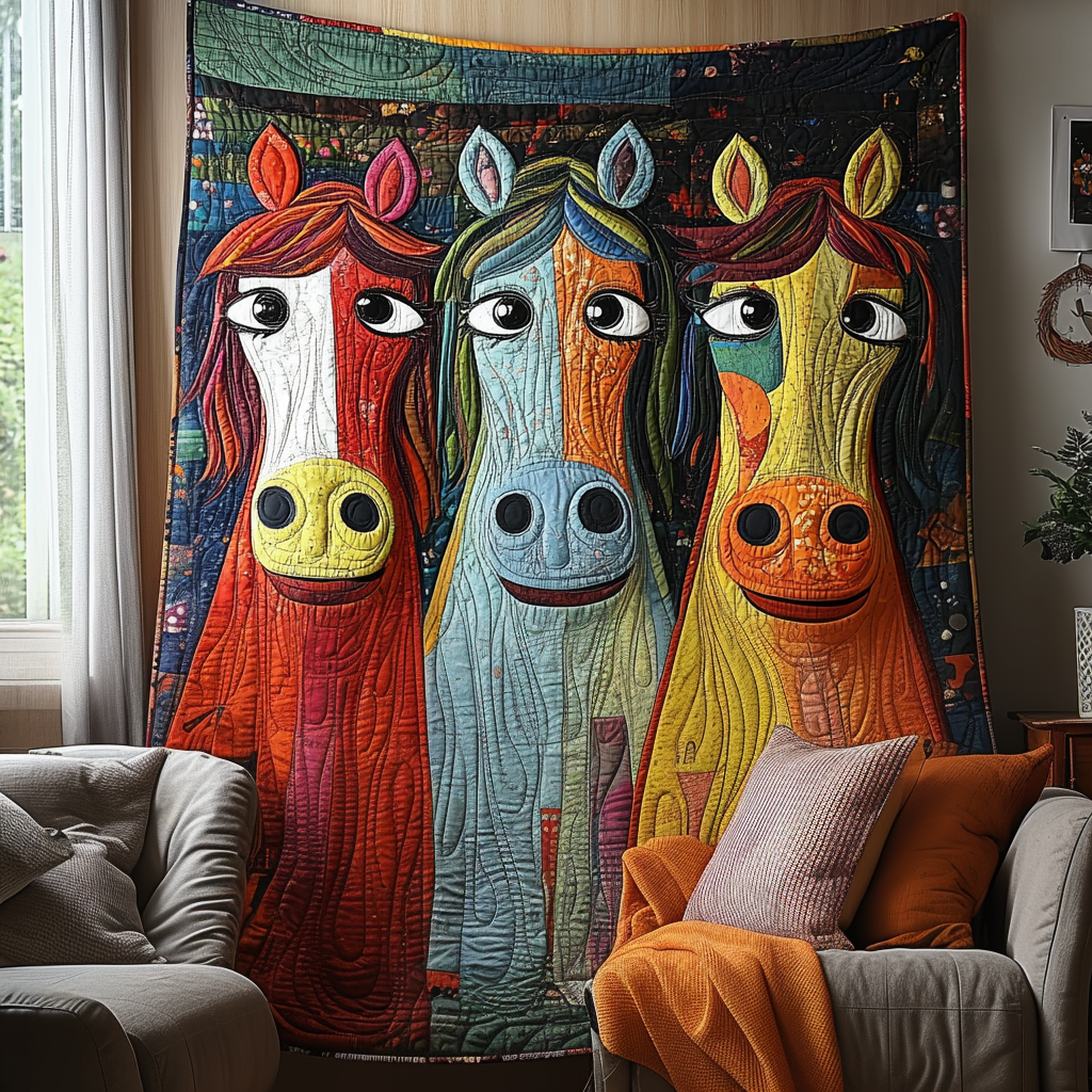 Whimsical Horse Quilted Blanket Xmas Holiday Gift Ideas For Horse Owners