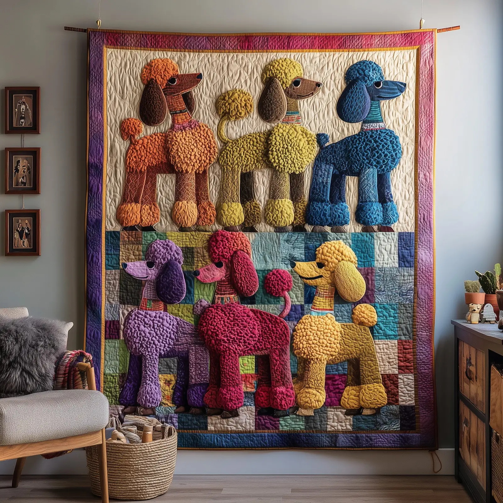 Whimsical Poodle Quilted Blanket Fun And Fluffy Pet Cover Poodle Gifts For Dog Lovers