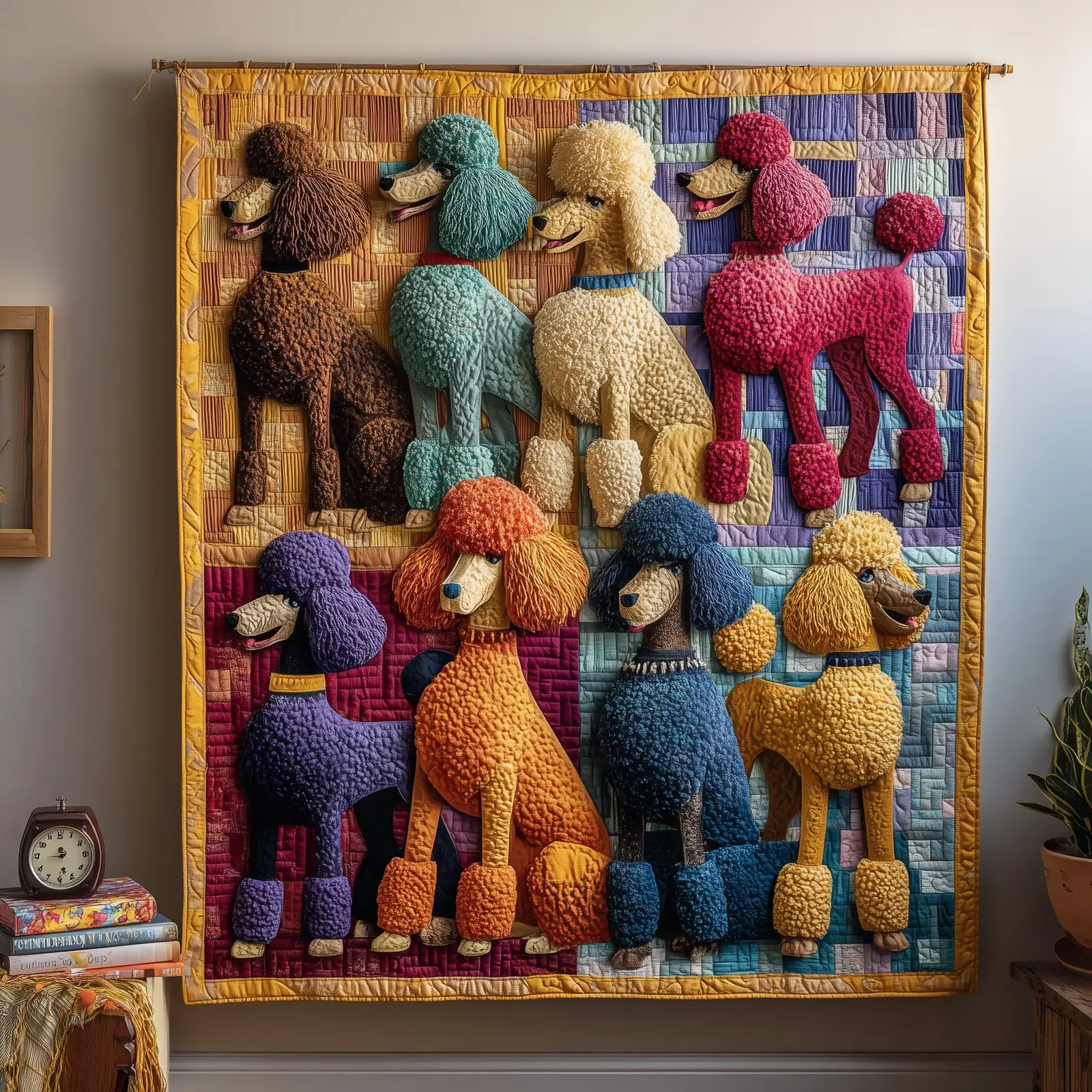 Whimsical Poodle Quilted Blanket Soft Companion Dog Cover Poodle Gifts For Dog Lovers