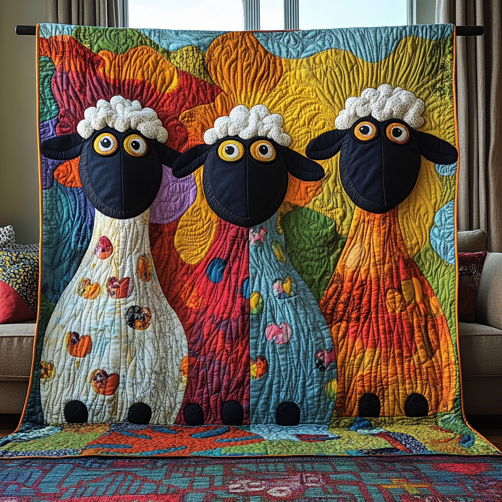 Whimsical Sheeps Quilted Blanket Bedroom Xmas Decor Presents For Sheep Lovers Whimsical Sheeps Quilted Blanket Bedroom Xmas Decor Presents For Sheep Lovers - Image 1
