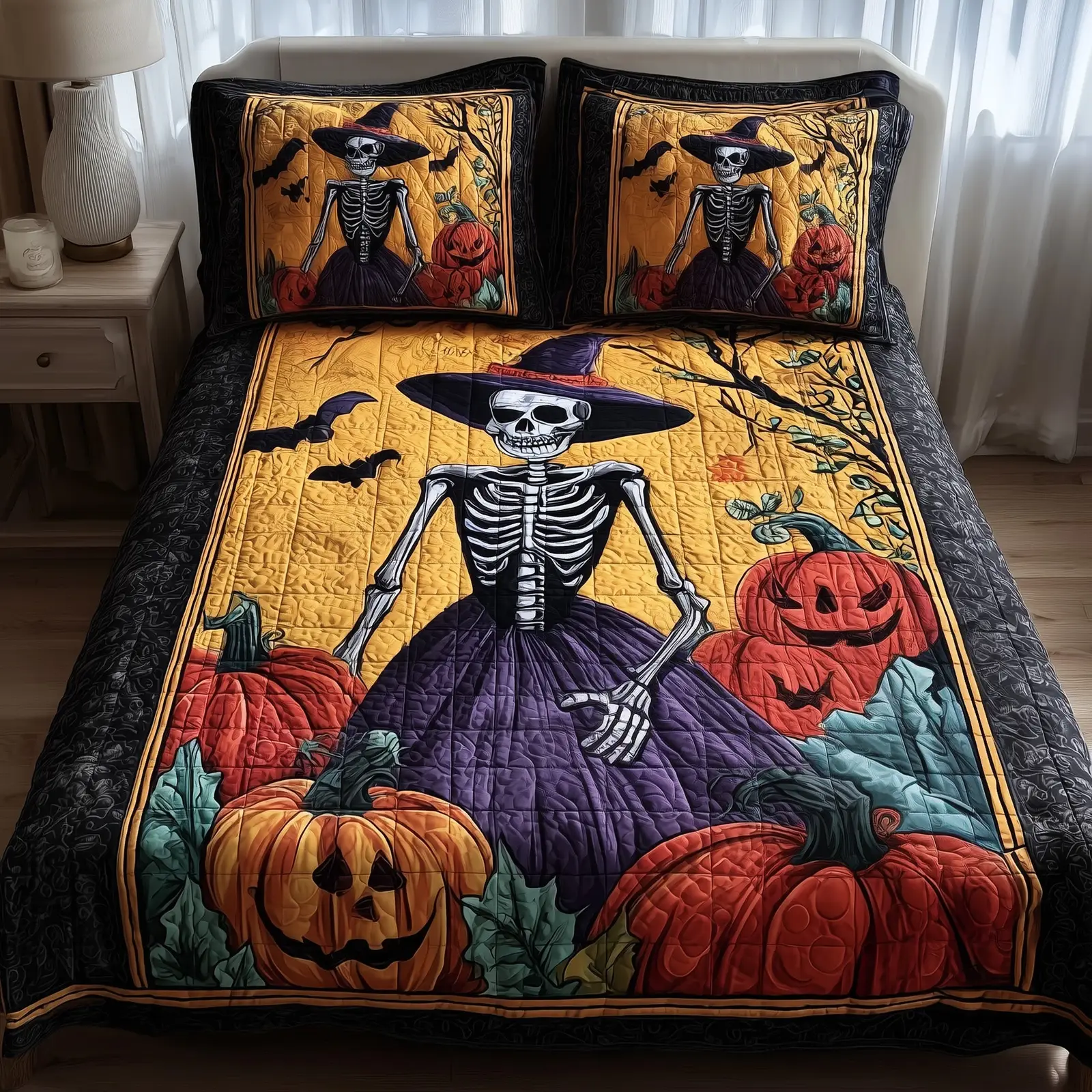 Whimsical Witch Quilted Bedding Set Elegant Bedding Whimsical Witch Quilted Bedding Set Elegant Bedding - Image 1