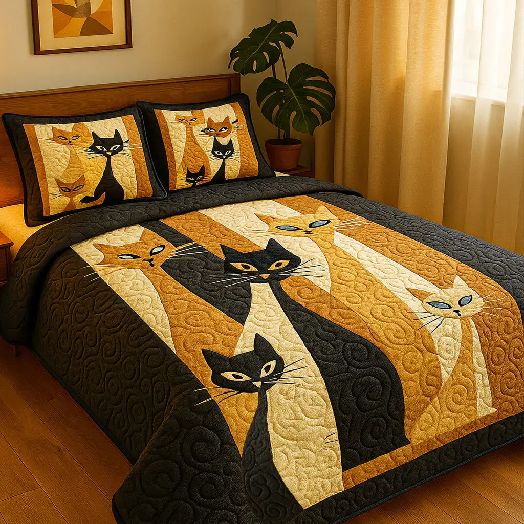 Whisker Watchers Quilted Bedding Set Best Bed Sheet Set Cat Xmas Presentscat Themed Christmas Gifts